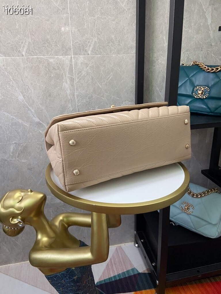 Chanel Large Top Handle Bag A92991 lambskin V gird Apricot Gold