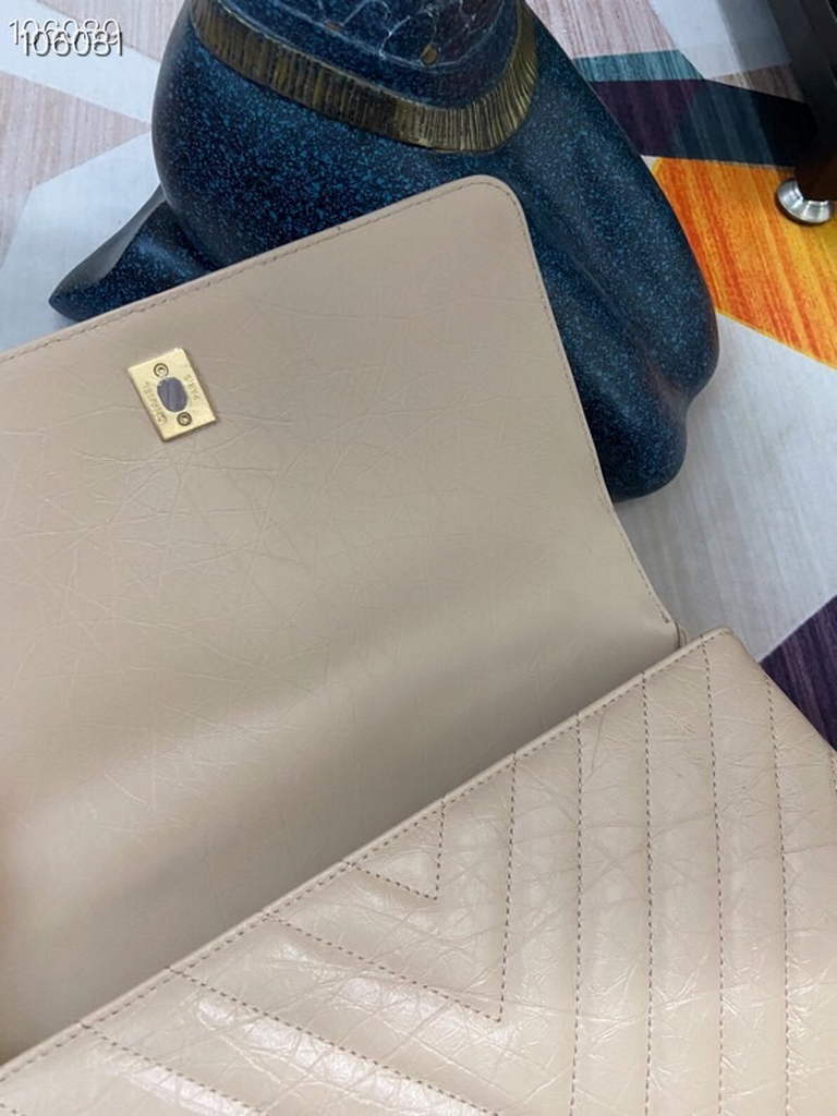 Chanel Large Top Handle Bag A92991 lambskin V gird Apricot Gold
