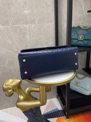Chanel Large Top Handle Bag A92991 lambskin V gird Navy Blue Gold - Default Title - View 6