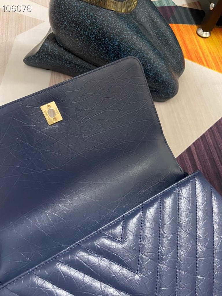 Chanel Large Top Handle Bag A92991 lambskin V gird Navy Blue Gold - Default Title - View 8