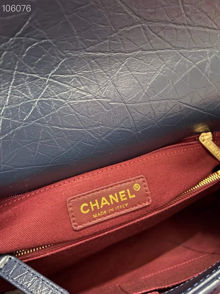 Chanel Large Top Handle Bag A92991 lambskin V gird Navy Blue Gold - Default Title - View 9