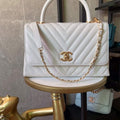 Chanel Large Top Handle Bag A92991 lambskin V gird White Gold - Default Title - View 1
