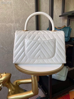 Chanel Large Top Handle Bag A92991 lambskin V gird White Gold - Default Title - View 2
