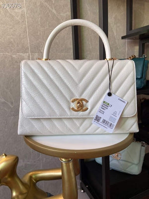 Chanel Large Top Handle Bag A92991 lambskin V gird White Gold - Default Title - View 5
