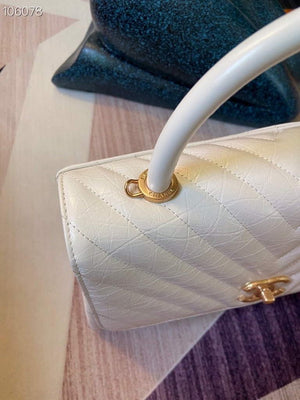 Chanel Large Top Handle Bag A92991 lambskin V gird White Gold - Default Title - View 7
