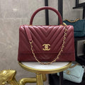 Chanel Large Top Handle Bag A92991 lambskin V gird Wine Red Gold - Default Title - View 1