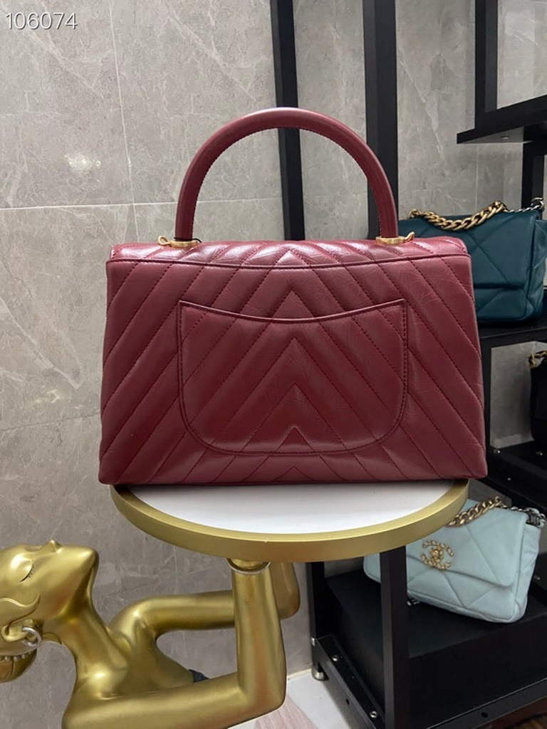 Chanel Large Top Handle Bag A92991 lambskin V gird Wine Red Gold - Default Title - View 2