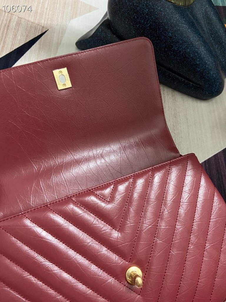 Chanel Large Top Handle Bag A92991 lambskin V gird Wine Red Gold - Default Title - View 8