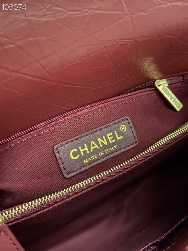Chanel Large Top Handle Bag A92991 lambskin V gird Wine Red Gold