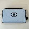 Chanel Large Zipped Pouch Canvas Calfskin & Silver-Tone Metal  AP5267 Blue & Black - Default Title - View 1