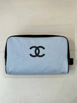 Chanel Large Zipped Pouch Canvas Calfskin & Silver-Tone Metal  AP5267 Blue & Black - Default Title - View 1