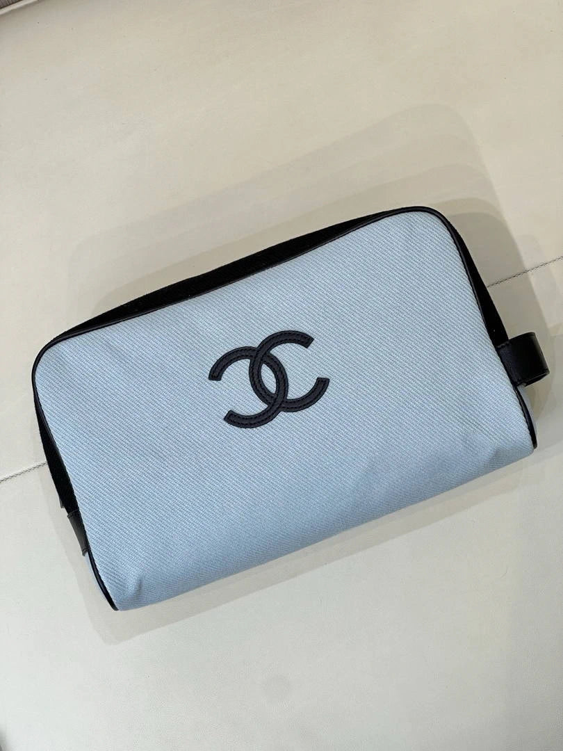Chanel Large Zipped Pouch Canvas Calfskin & Silver-Tone Metal  AP5267 Blue & Black - Default Title - View 2