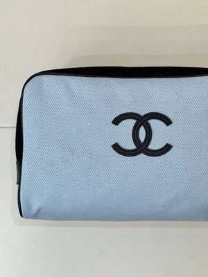 Chanel Large Zipped Pouch Canvas Calfskin & Silver-Tone Metal  AP5267 Blue & Black - Default Title - View 3