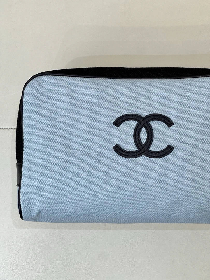 Chanel Large Zipped Pouch Canvas Calfskin & Silver-Tone Metal  AP5267 Blue & Black - Default Title - View 3