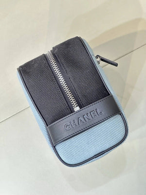 Chanel Large Zipped Pouch Canvas Calfskin & Silver-Tone Metal  AP5267 Blue & Black - Default Title - View 5