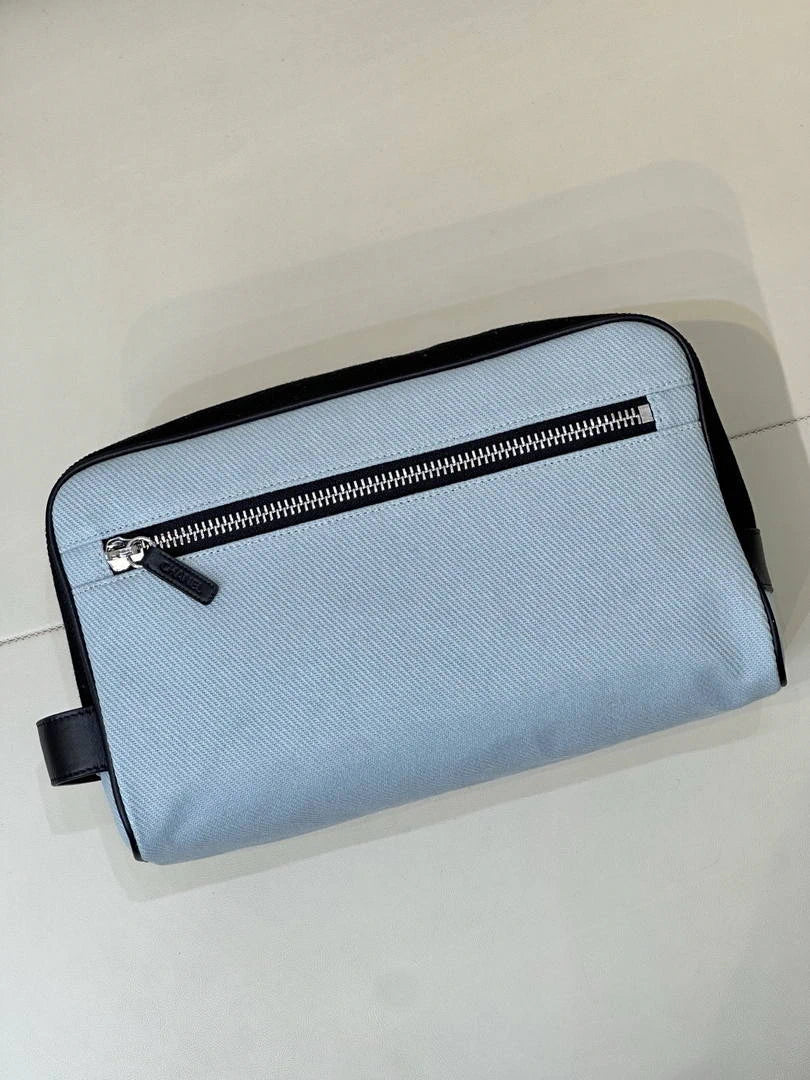 Chanel Large Zipped Pouch Canvas Calfskin & Silver-Tone Metal  AP5267 Blue & Black - Default Title - View 6