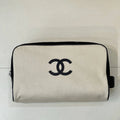 Chanel Large Zipped Pouch Canvas Calfskin & Silver-Tone Metal  AP5267 White &Black - Default Title - View 1