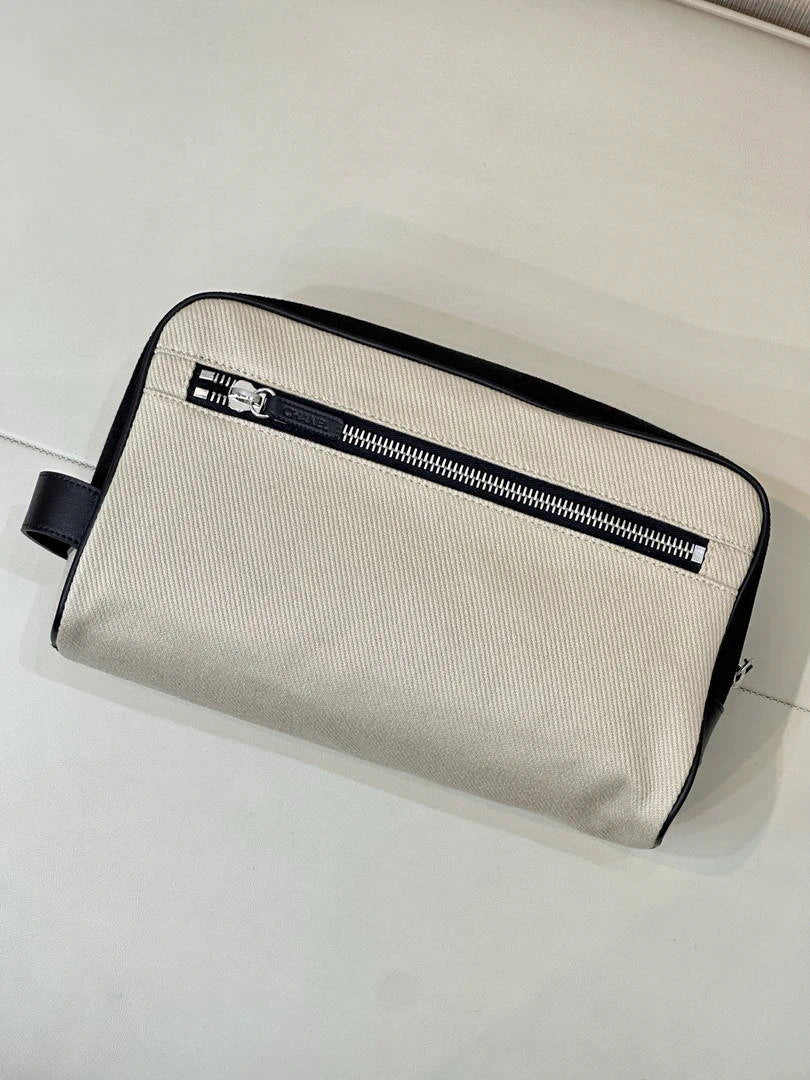 Chanel Large Zipped Pouch Canvas Calfskin & Silver-Tone Metal  AP5267 White &Black - Default Title - View 7
