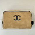 Chanel Large Zipped Pouch Canvas Calfskin & Silver-Tone Metal  AP5267 Dark Beige - Default Title - View 1