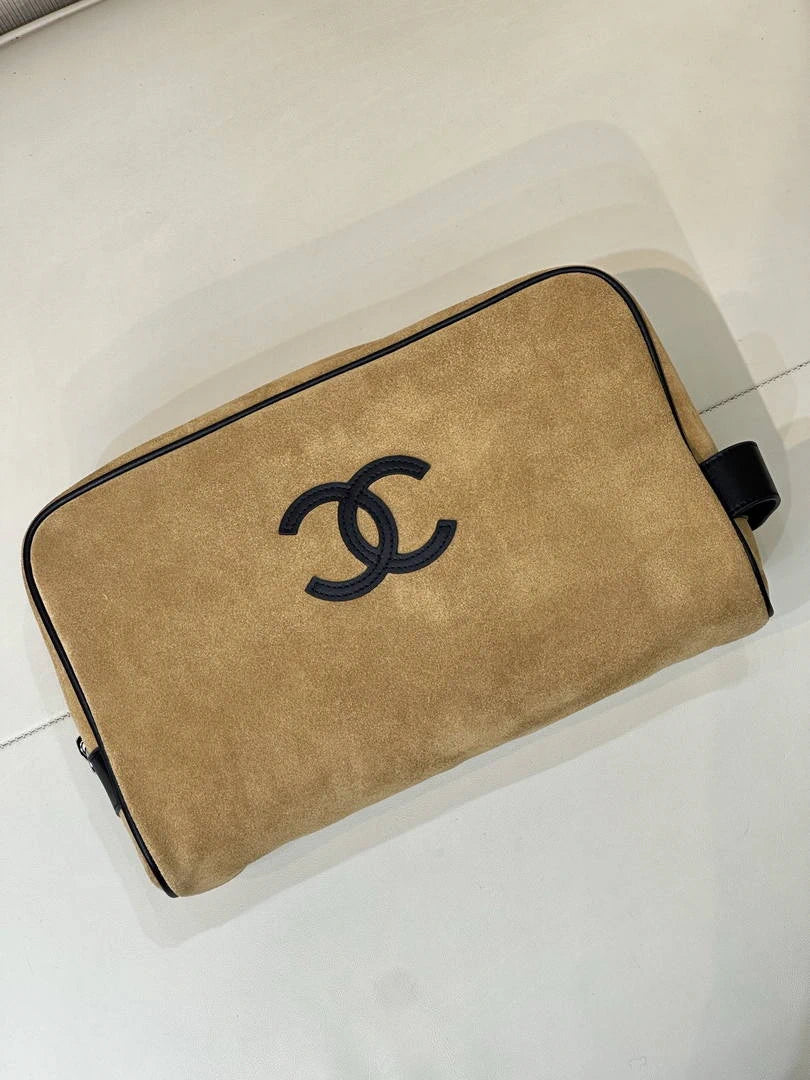 Chanel Large Zipped Pouch Canvas Calfskin & Silver-Tone Metal  AP5267 Dark Beige - Default Title - View 2