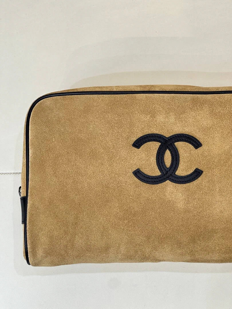 Chanel Large Zipped Pouch Canvas Calfskin & Silver-Tone Metal  AP5267 Dark Beige - Default Title - View 3