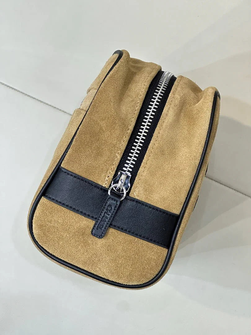 Chanel Large Zipped Pouch Canvas Calfskin & Silver-Tone Metal  AP5267 Dark Beige - Default Title - View 5