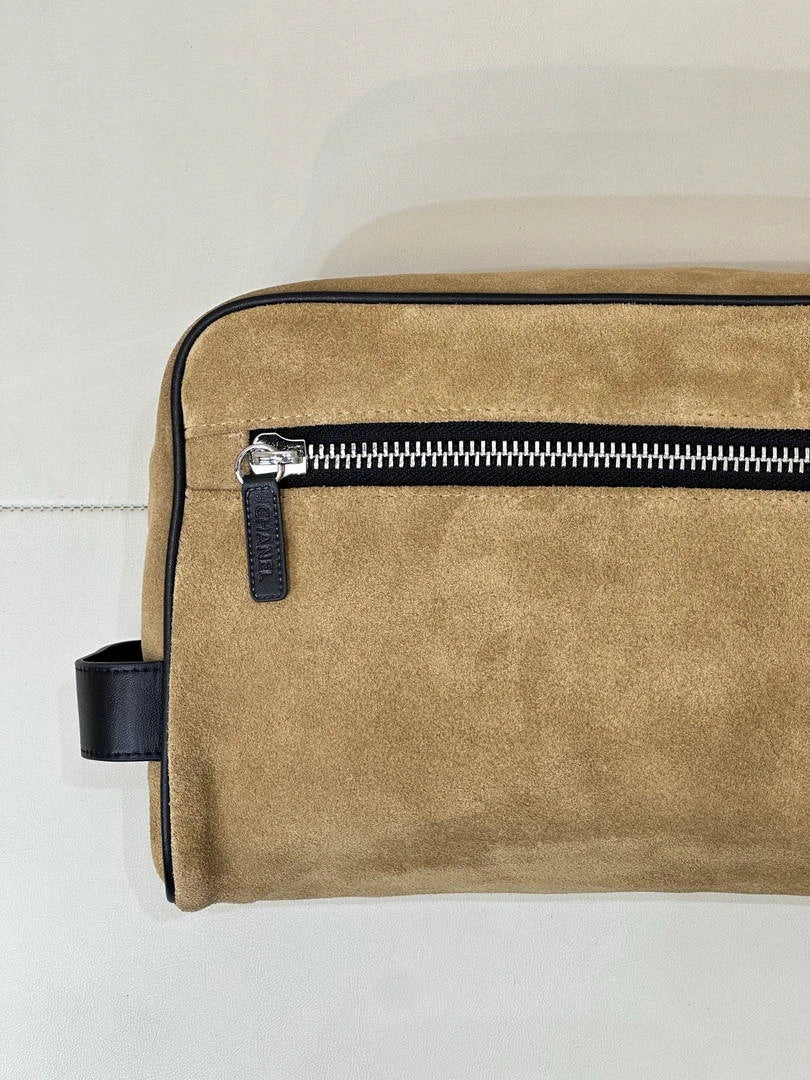 Chanel Large Zipped Pouch Canvas Calfskin & Silver-Tone Metal  AP5267 Dark Beige - Default Title - View 7