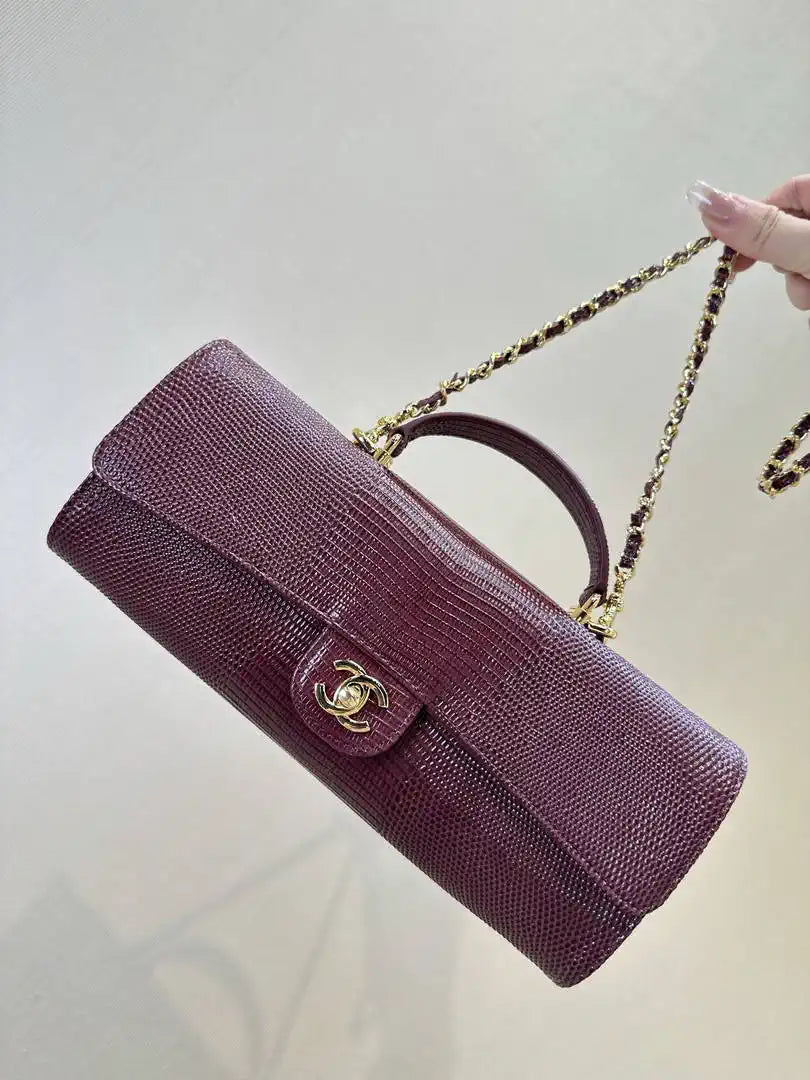 Chanel Lizard Embossed Calfskin & Gold-Tone Metal  AP5280 Wine Red