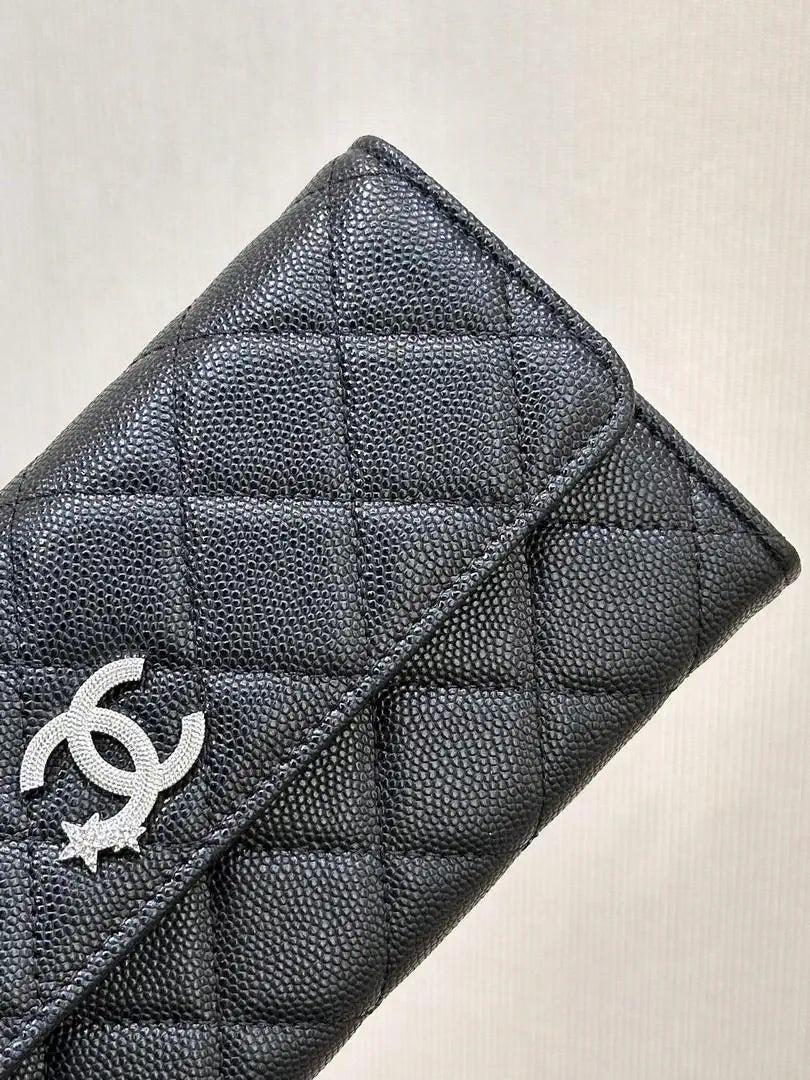 Chanel Long Flap Wallet Grained shiny calfskin AP3724 Black
