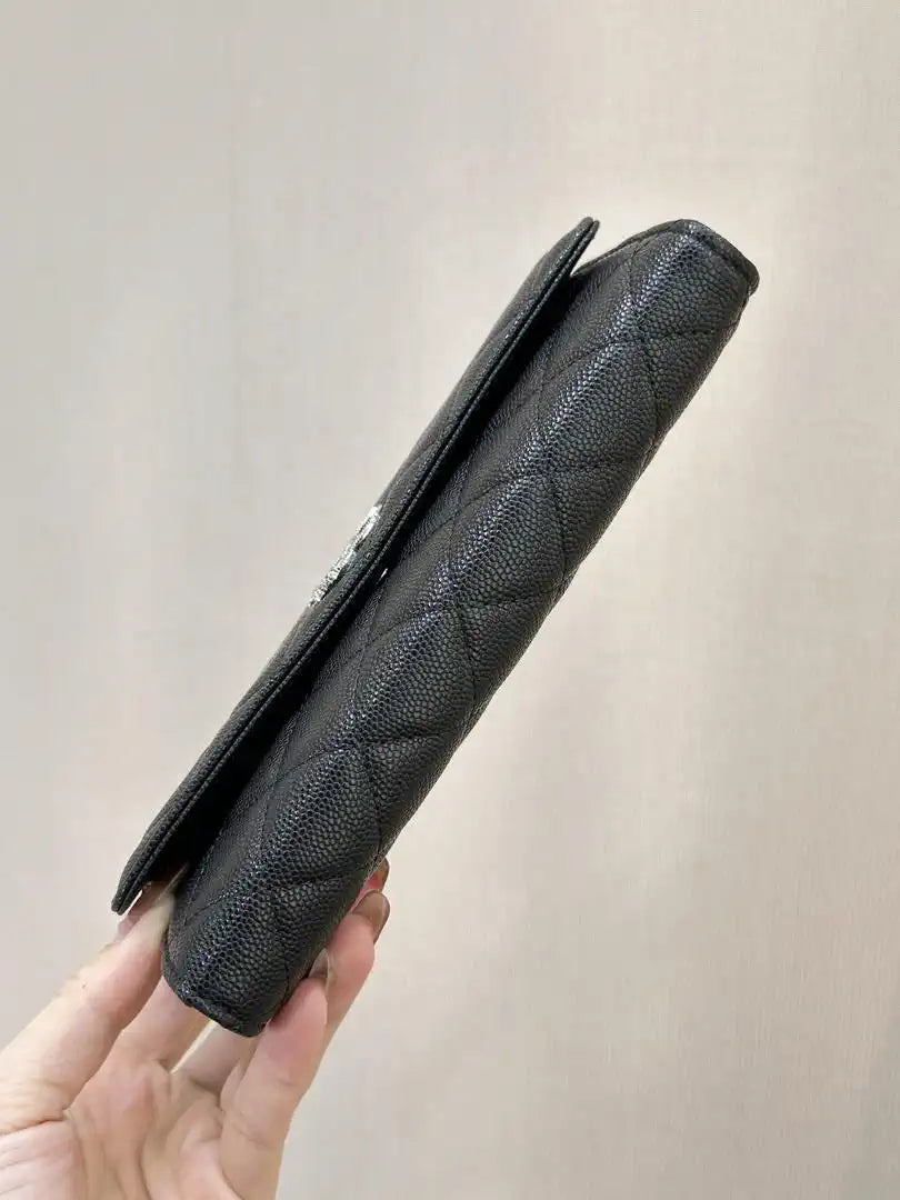 Chanel Long Flap Wallet Grained shiny calfskin AP3724 Black