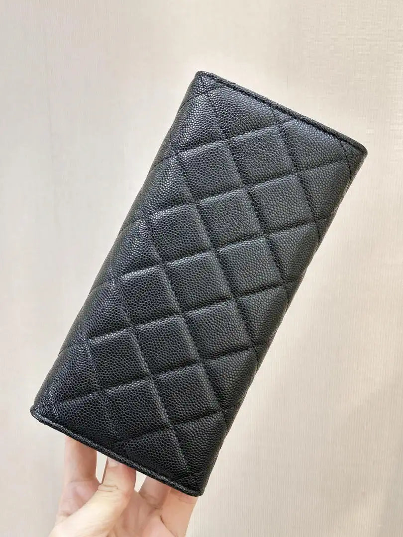 Chanel Long Flap Wallet Grained shiny calfskin AP3724 Black