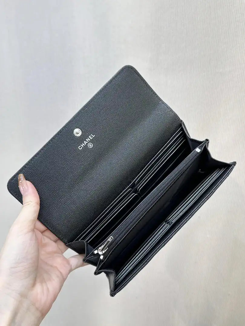 Chanel Long Flap Wallet Grained shiny calfskin AP3724 Black