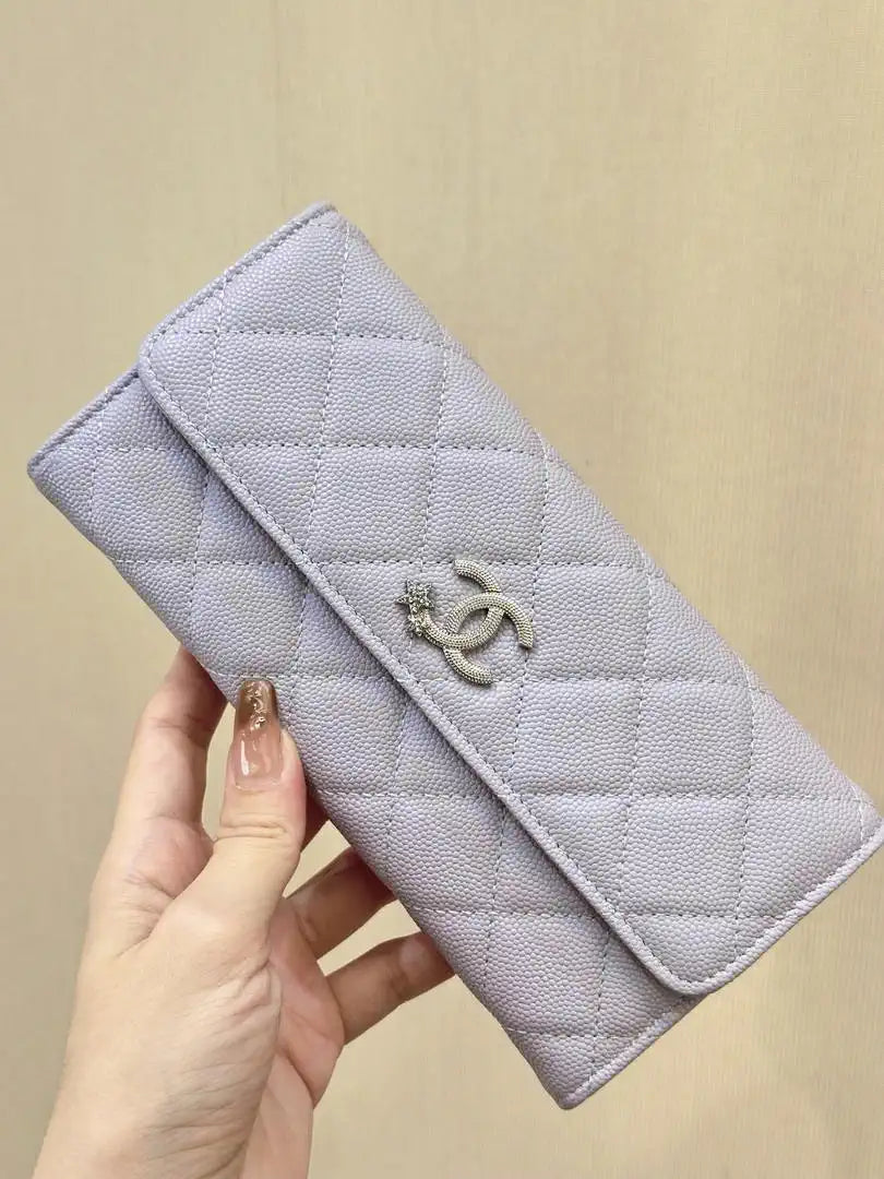 Chanel Long Flap Wallet Grained shiny calfskin AP3724 Light Purple
