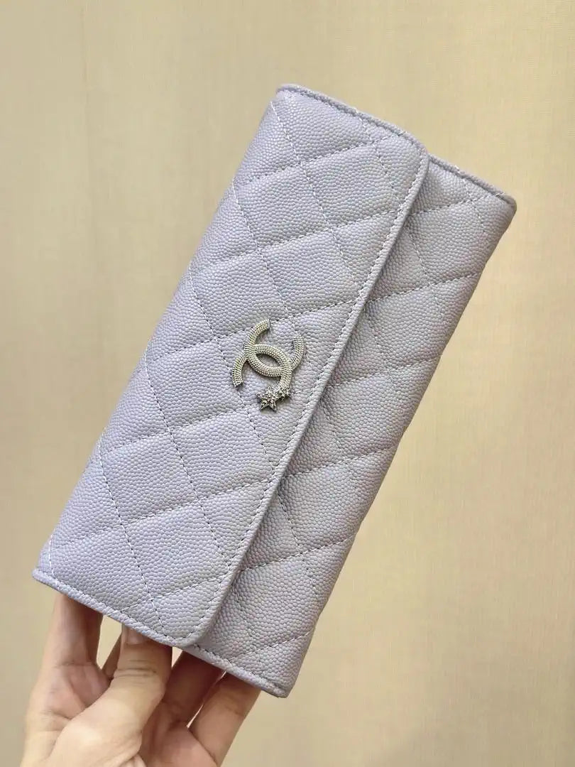 Chanel Long Flap Wallet Grained shiny calfskin AP3724 Light Purple