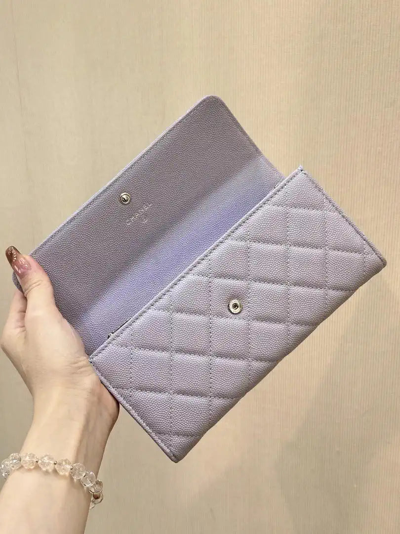 Chanel Long Flap Wallet Grained shiny calfskin AP3724 Light Purple