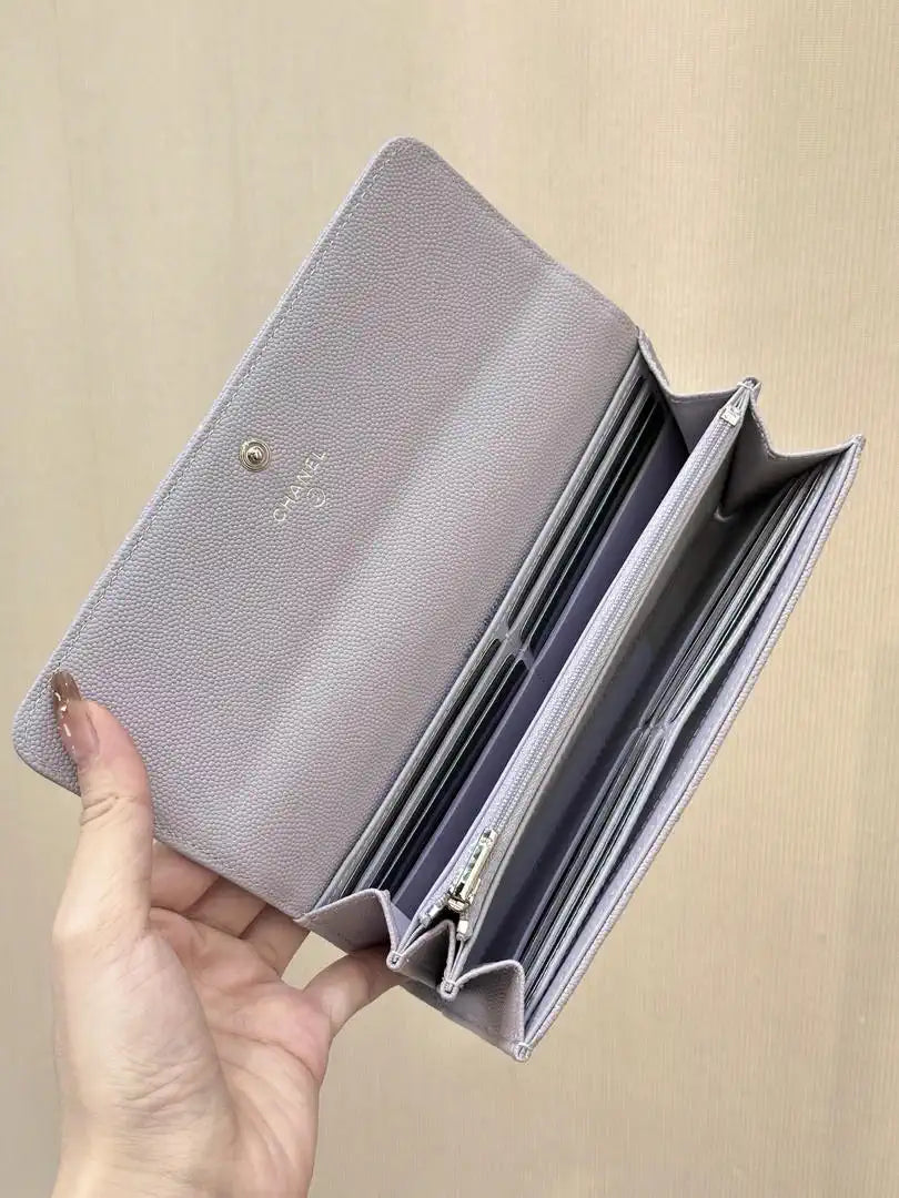 Chanel Long Flap Wallet Grained shiny calfskin AP3724 Light Purple