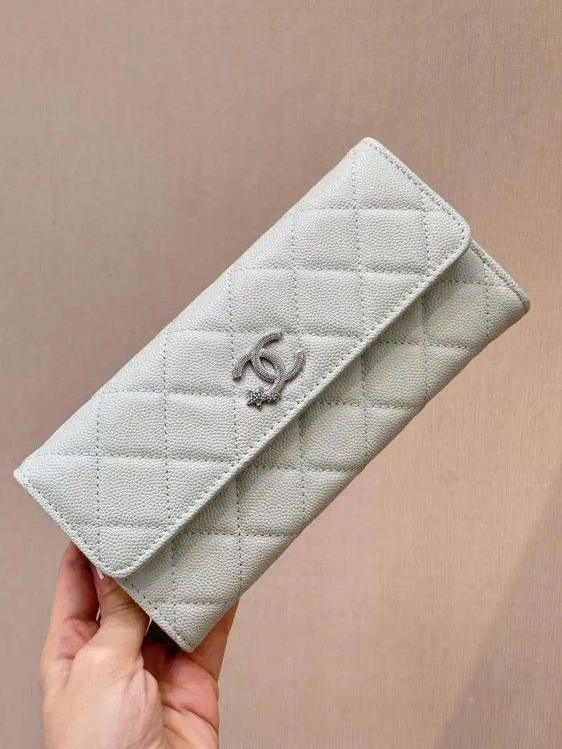 Chanel Long Flap Wallet Grained shiny calfskin AP3724 Ligth Blue