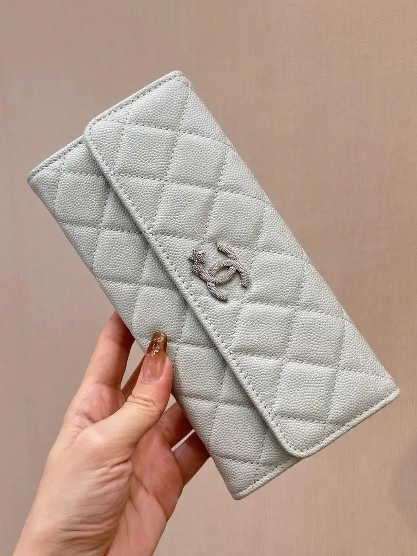 Chanel Long Flap Wallet Grained shiny calfskin AP3724 Ligth Blue