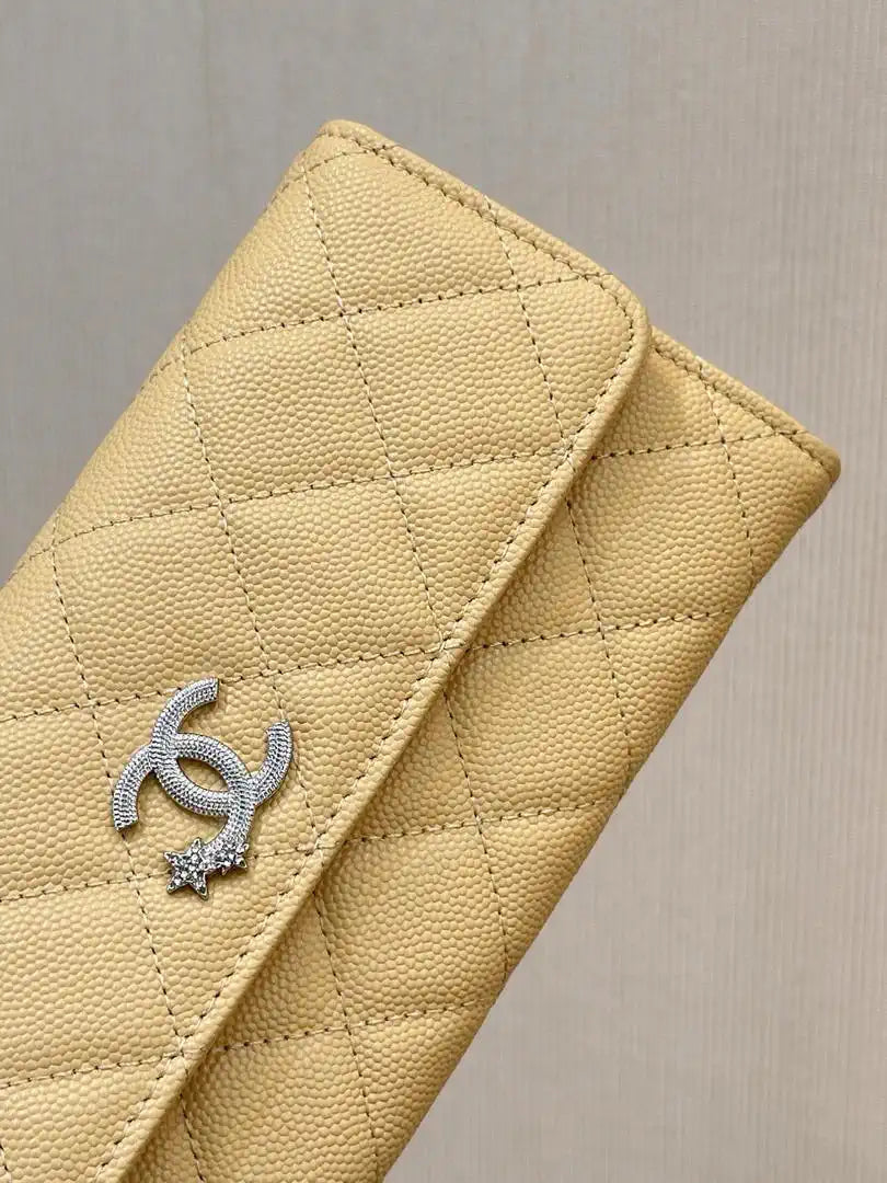 Chanel Long Flap Wallet Grained shiny calfskin AP3724 Yellow
