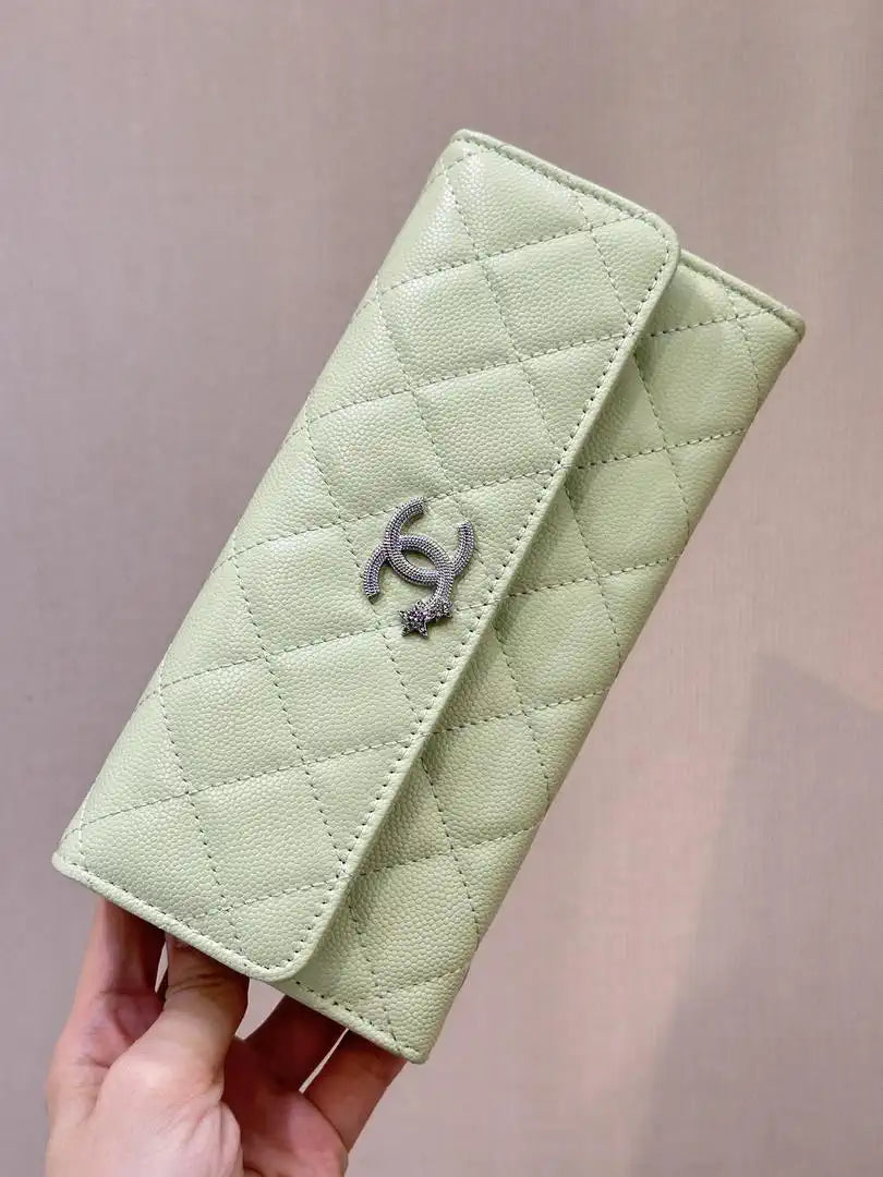 Chanel Long Flap Wallet Grained shiny calfskin AP3724 Green