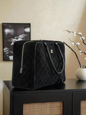 Chanel Maxi Bowling Bag Suede Calfskin & Gold-Tone Metal  AS6212 Black - Default Title - View 5