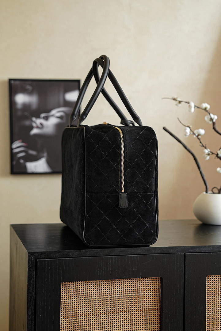 Chanel Maxi Bowling Bag Suede Calfskin & Gold-Tone Metal  AS6212 Black