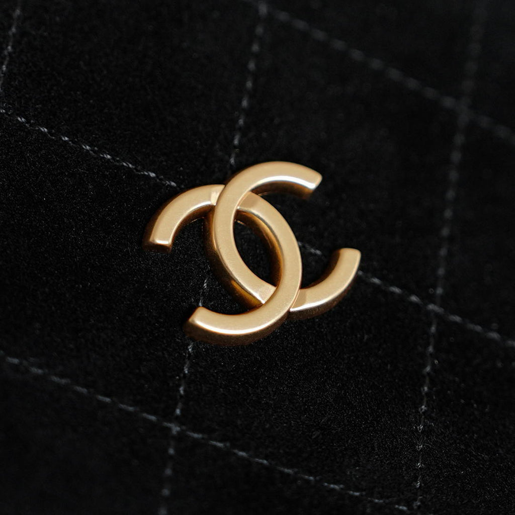 Chanel Maxi Bowling Bag Suede Calfskin & Gold-Tone Metal  AS6212 Black