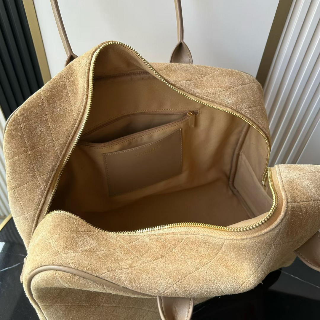Chanel Maxi Bowling Bag Suede Calfskin & Gold-Tone Metal  AS6212 Dark Beige - Default Title - View 7