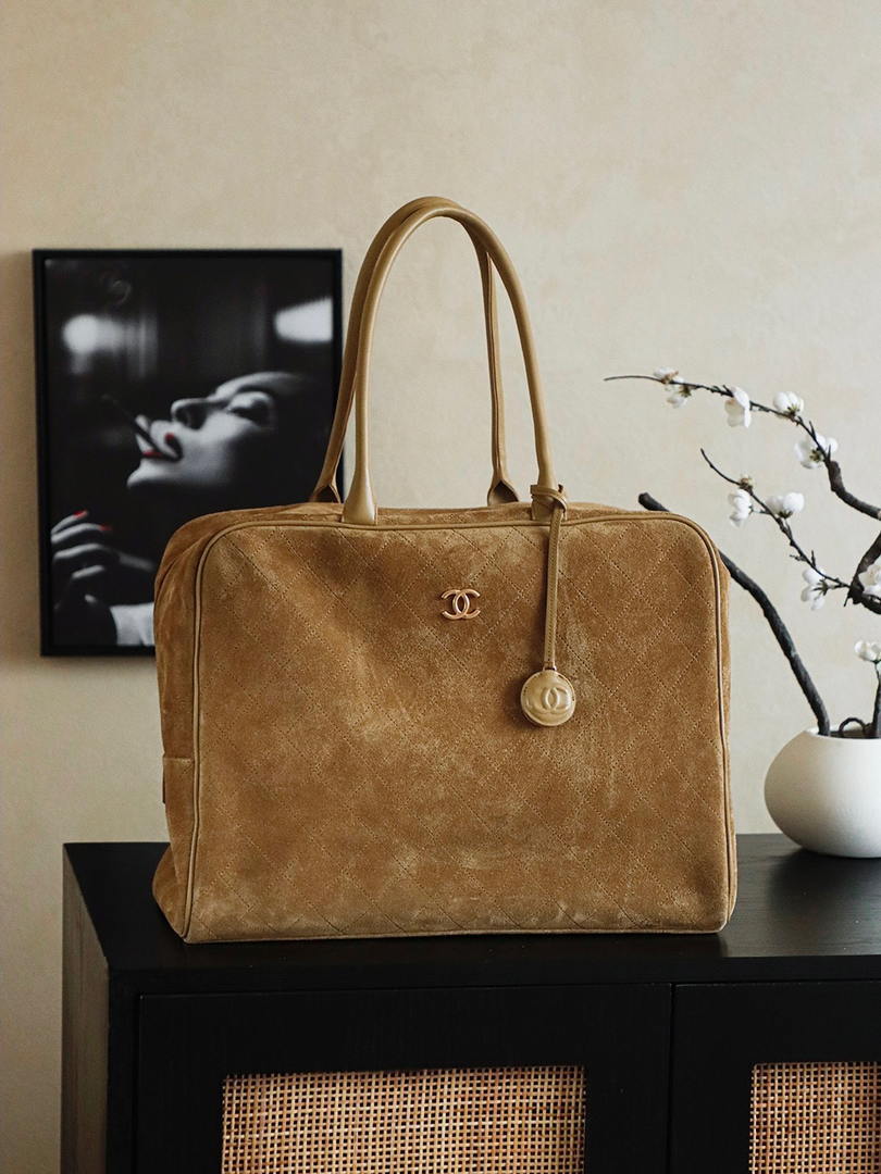 Chanel Maxi Bowling Bag Suede Calfskin & Gold-Tone Metal  AS6212 Dark Brown - Default Title - View 1