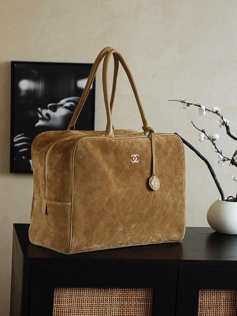 Chanel Maxi Bowling Bag Suede Calfskin & Gold-Tone Metal  AS6212 Dark Brown - Default Title - View 2