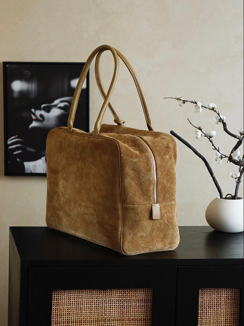 Chanel Maxi Bowling Bag Suede Calfskin & Gold-Tone Metal  AS6212 Dark Brown - Default Title - View 3