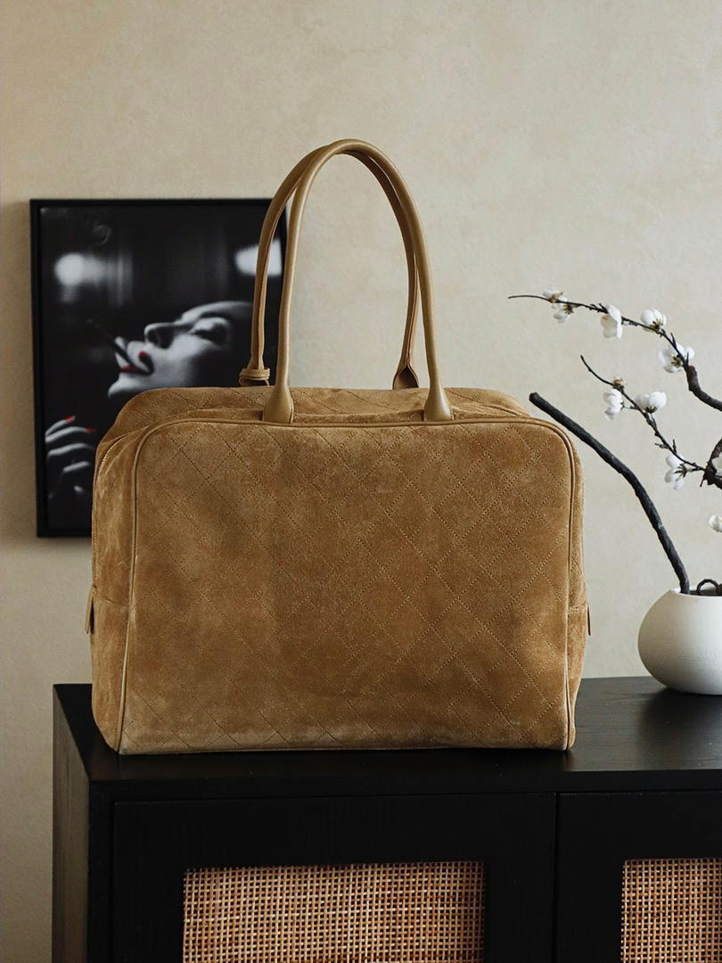 Chanel Maxi Bowling Bag Suede Calfskin & Gold-Tone Metal  AS6212 Dark Brown