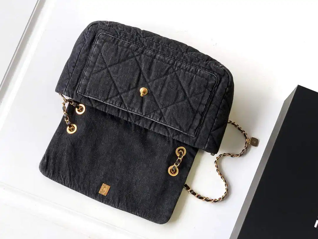 Chanel Maxi Flapbag 25C Washed Denim AS5734 Black