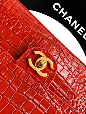 Chanel Maxi Flapbag Grained calfskin & gold-tone metal AS6231 Crocodile pattern Red - Default Title - View 5